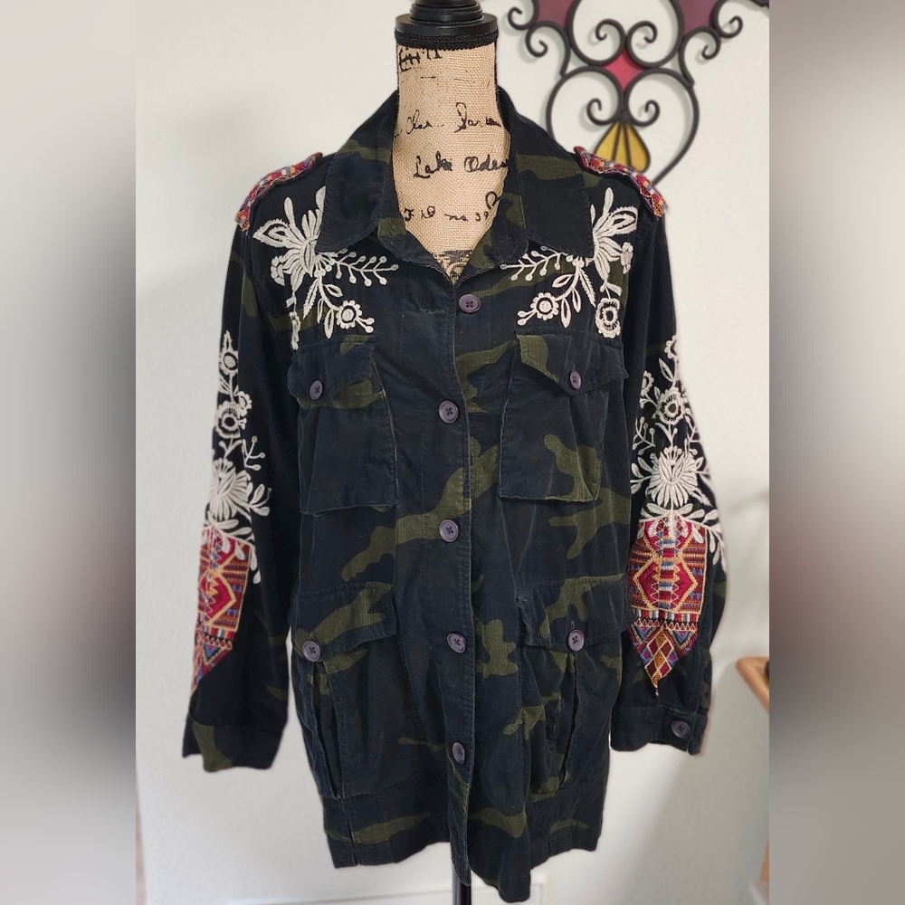 Offers Welcome Johnny Was Camoflauge Corduroy Embroidered Jacket Sz L